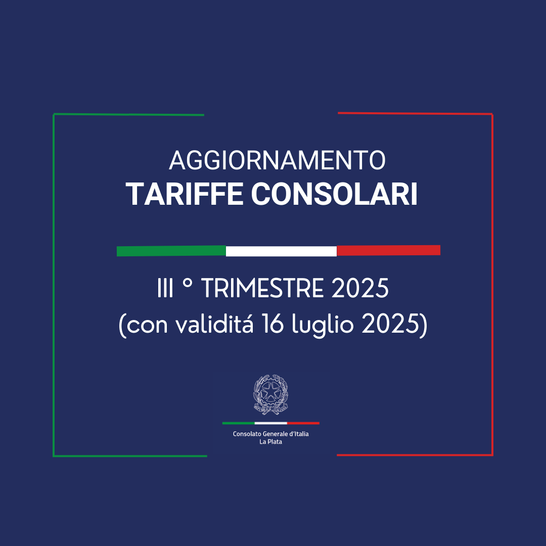 Tariffe consolari III Trim – 16 Lug 2025 – ITA